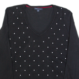 TOMMY HILFIGER Womens Patterned Jumper Black Polka Dot V-Neck Tight Knit M