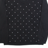 TOMMY HILFIGER Womens Patterned Jumper Black Polka Dot V-Neck Tight Knit M