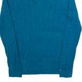 TOMMY HILFIGER Womens Jumper Blue V-Neck Cable Knit L