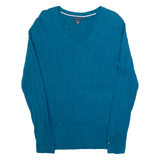 TOMMY HILFIGER Womens Jumper Blue V-Neck Cable Knit L