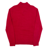 CHAPS Mens Patterned Jumper Red Button Neck Chunky Knit S