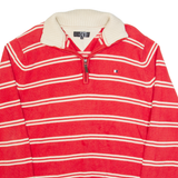 LE 31 Mens Patterned Jumper Red Striped 1/4 Zip Tight Knit XL