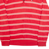 LE 31 Mens Patterned Jumper Red Striped 1/4 Zip Tight Knit XL