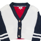 TOMMY JEANS Cropped Womens Patterned Cardigan White V-Neck Tight Knit S