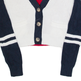 TOMMY JEANS Cropped Womens Patterned Cardigan White V-Neck Tight Knit S