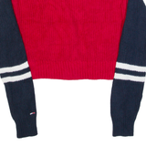 TOMMY JEANS Cropped Womens Patterned Cardigan White V-Neck Tight Knit S