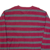 TOMMY HILFIGER Mens Patterned Jumper Maroon Striped V-Neck Tight Knit 2XL