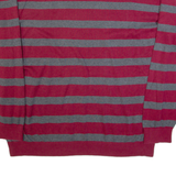 TOMMY HILFIGER Mens Patterned Jumper Maroon Striped V-Neck Tight Knit 2XL