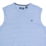 CHAPS Mens Patterned Vest Blue Striped V-Neck Tight Knit Sleeveless L