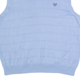 CHAPS Mens Patterned Vest Blue Striped V-Neck Tight Knit Sleeveless L