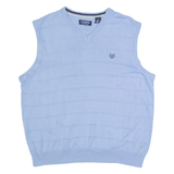 CHAPS Mens Patterned Vest Blue Striped V-Neck Tight Knit Sleeveless L
