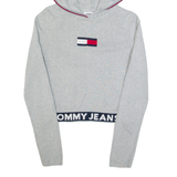 TOMMY JEANS Cropped Hooded Womens Jumper Grey Tight Knit M