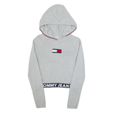 TOMMY JEANS Cropped Hooded Womens Jumper Grey Tight Knit M