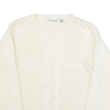 BB GEORGIA Womens Aran Jumper White 90s Chunky Knit S