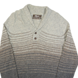 RENDALE Mens Patterned Jumper Brown Striped Button Neck 90s Wool L