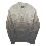 RENDALE Mens Patterned Jumper Brown Striped Button Neck 90s Wool L