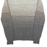 RENDALE Mens Patterned Jumper Brown Striped Button Neck 90s Wool L