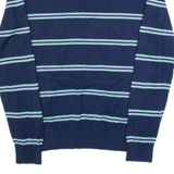 TOMMY HILFIGER Mens Patterned Jumper Blue Striped V-Neck Tight Knit M
