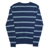 TOMMY HILFIGER Mens Patterned Jumper Blue Striped V-Neck Tight Knit M