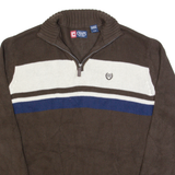 CHAPS Mens Patterned Jumper Brown 1/4 Zip Tight Knit L