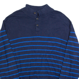 CHAPS Mens Patterned Jumper Blue Striped Button Neck Tight Knit XL