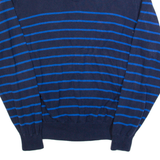 CHAPS Mens Patterned Jumper Blue Striped Button Neck Tight Knit XL