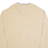 TOMMY HILFIGER Mens Jumper Beige V-Neck Tight Knit Wool 2XL