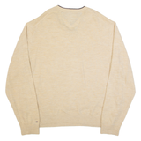 TOMMY HILFIGER Mens Jumper Beige V-Neck Tight Knit Wool 2XL