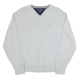TOMMY HILFIGER Mens Jumper Grey V-Neck Tight Knit L