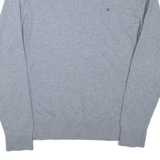 TOMMY HILFIGER Mens Jumper Grey V-Neck Tight Knit L