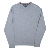 TOMMY HILFIGER Mens Jumper Grey V-Neck Tight Knit L