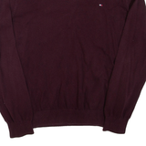 TOMMY HILFIGER Mens Jumper Maroon V-Neck Tight Knit L