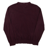 TOMMY HILFIGER Mens Jumper Maroon V-Neck Tight Knit L