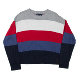 TOMMY HILFIGER Womens Patterned Jumper Blue Striped Tight Knit M