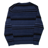 CALVIN KLEIN Mens Patterned Jumper Blue Striped V-Neck Tight Knit Wool L