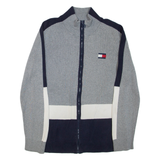 TOMMY HILFIGER Mens Patterned Jumper Grey High Neck Tight Knit L