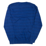 LACOSTE Mens Patterned Jumper Blue Striped V-Neck Tight Knit M