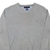 TOMMY HILFIGER Mens Jumper Grey 1/4 Zip Tight Knit M