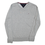 TOMMY HILFIGER Mens Jumper Grey V-Neck Tight Knit S