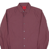 HUGO BOSS Slim Fit Mens Plain Shirt Maroon Long Sleeve M