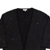 REISS Louisa Womens Cardigan Black Tight Knit 3/4 Sleeve S