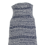 FAT FACE Womens Patterned Cardigan Blue Striped Button Neck Chunky Knit Sleeveless S