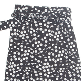 PARIS Belted Womens A-Line Skirt Black Midi Polka Dot M