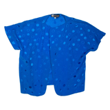 PAUL KAMARAS Womens Kimono Top Blue V-Neck Polka Dot S