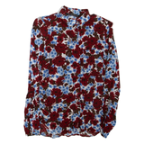 ZARA Womens Printed Shirt Maroon Collared Long Sleeve Viscose Floral XS