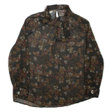 ZARA Sheer Womens Printed Blouse Green High Neck Long Sleeve Floral S