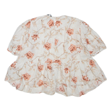 ZARA Womens Smock Blouse White 3/4 Sleeve Floral 2XL
