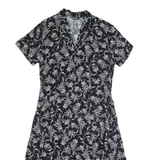 EDDIE BAUER Womens Tea Dress Black 90s Floral Short Sleeve Long M