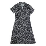 EDDIE BAUER Womens Tea Dress Black 90s Floral Short Sleeve Long M