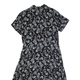 EDDIE BAUER Womens Tea Dress Black 90s Floral Short Sleeve Long M